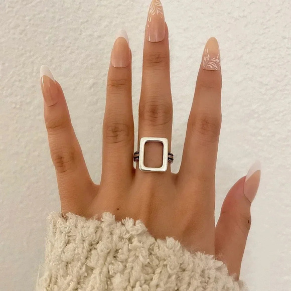 925 Sterling Silver Chunky Ring Rectangle Geometric Minimalist Ring - Picture 2 of 6